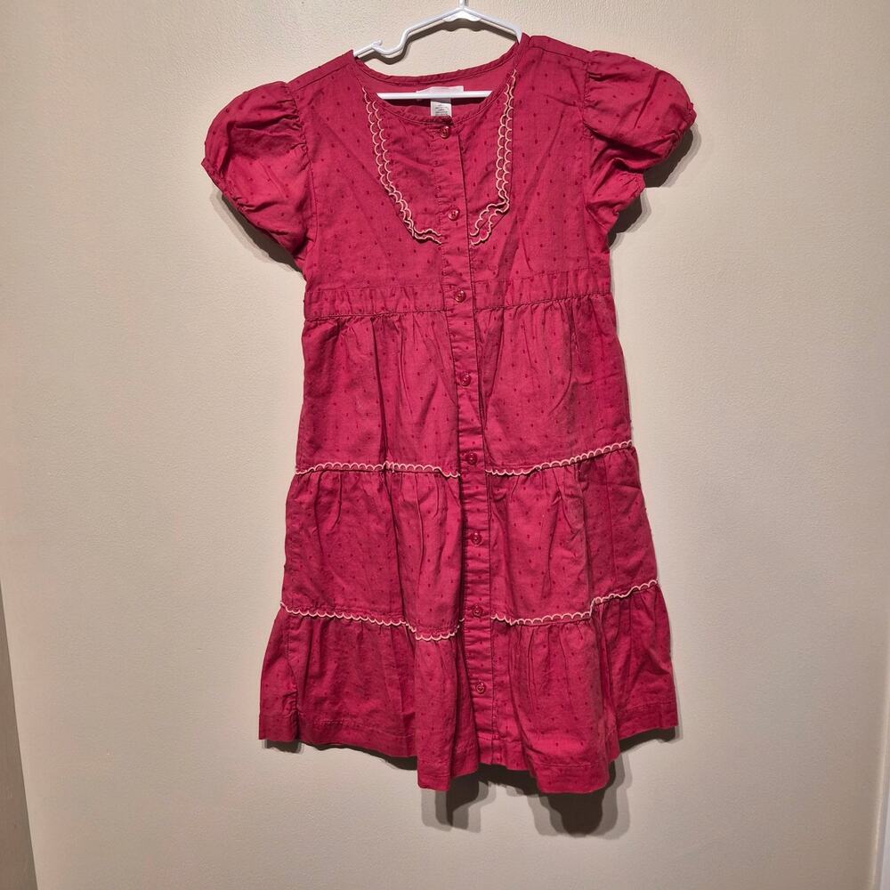 Janie and Jack 8 Dark Pink Swiss Dot Cotton Dress Front Button Closure